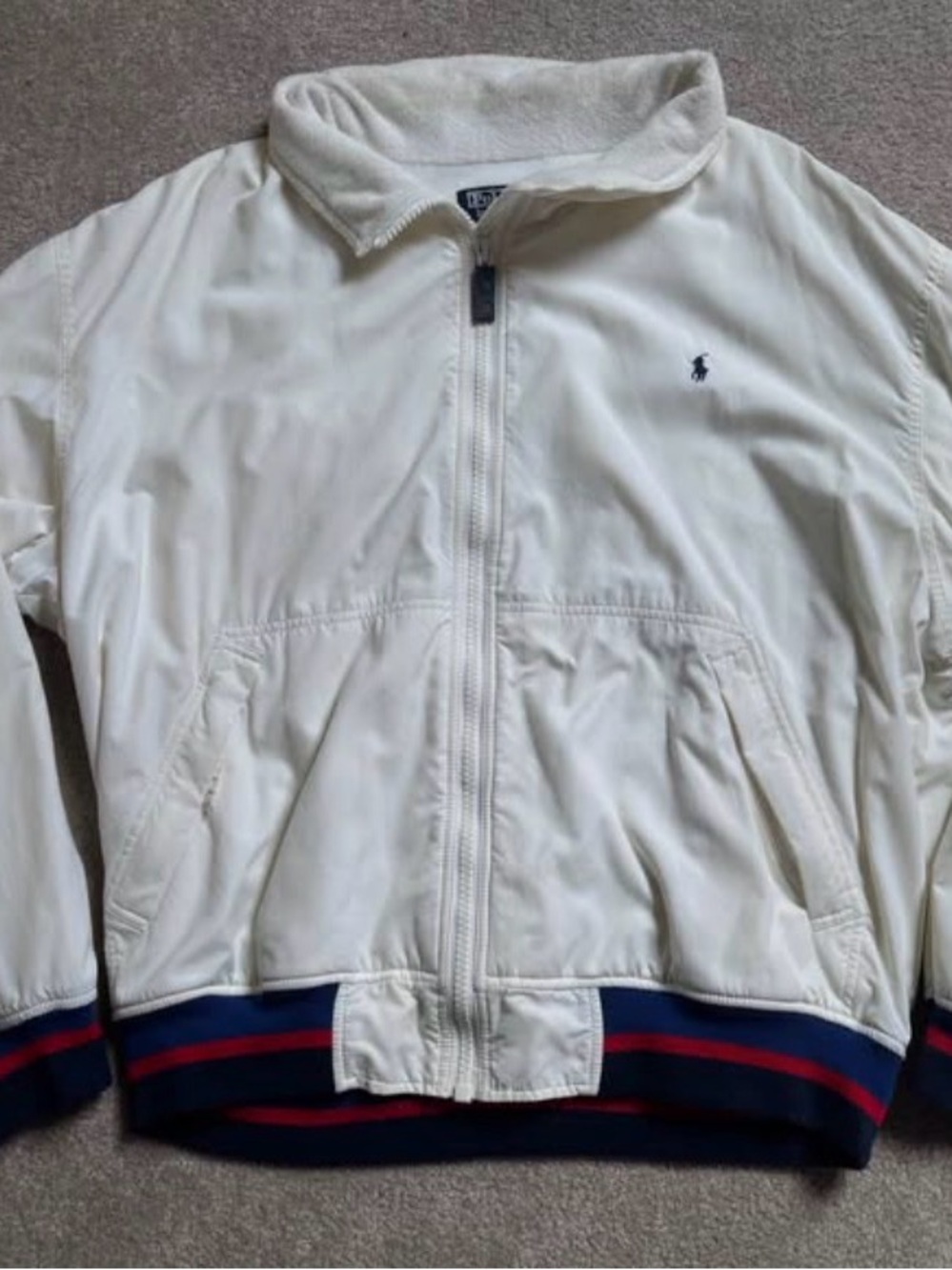 Vintage 90s Polo RALPH LAUREN Nylon Jacket G9 Pony Cream Red Blue XL